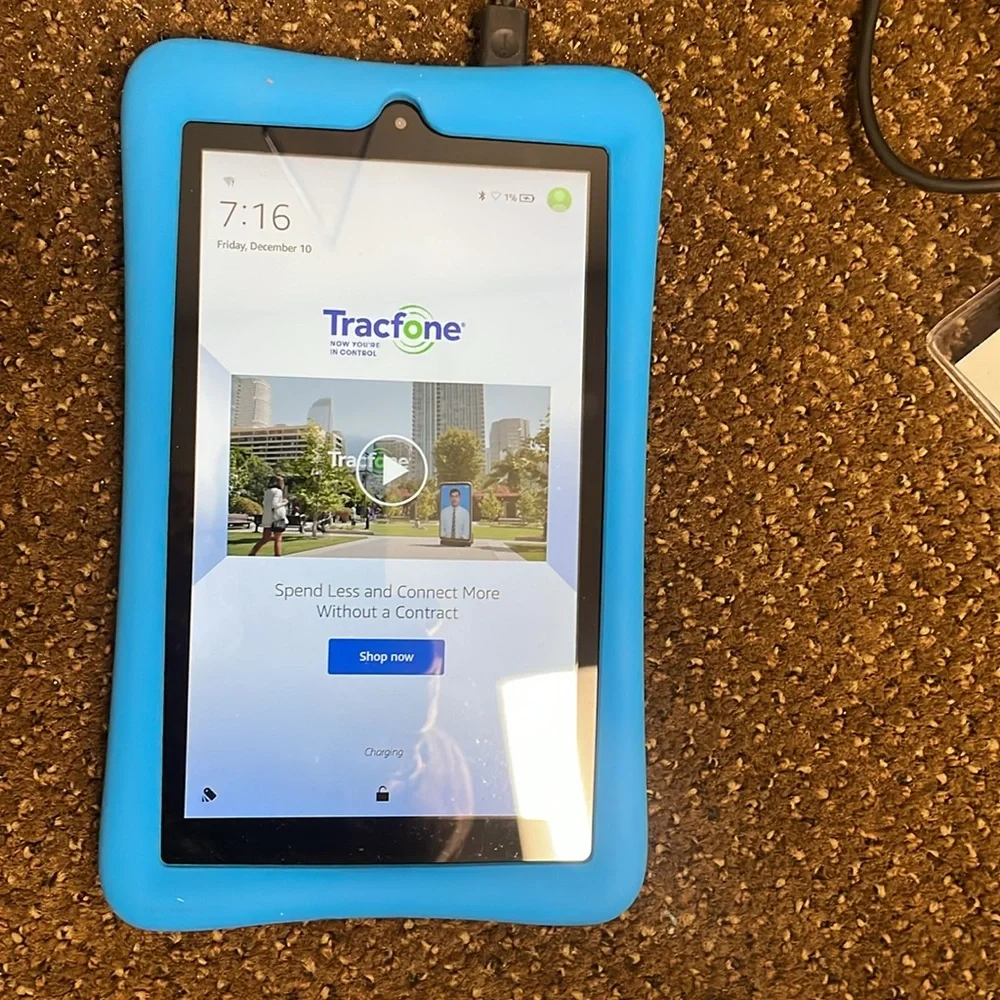 Amazon Fire 7 Tablet w/ Alexa Black Blue Soft Case 8 GB Adapter USB Charge Cable